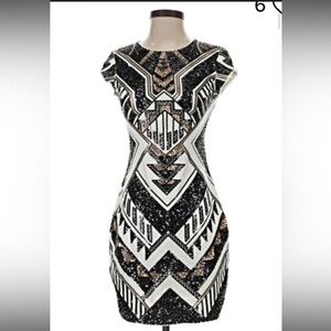 Express Black & White Sequin Geometric Mini Dress